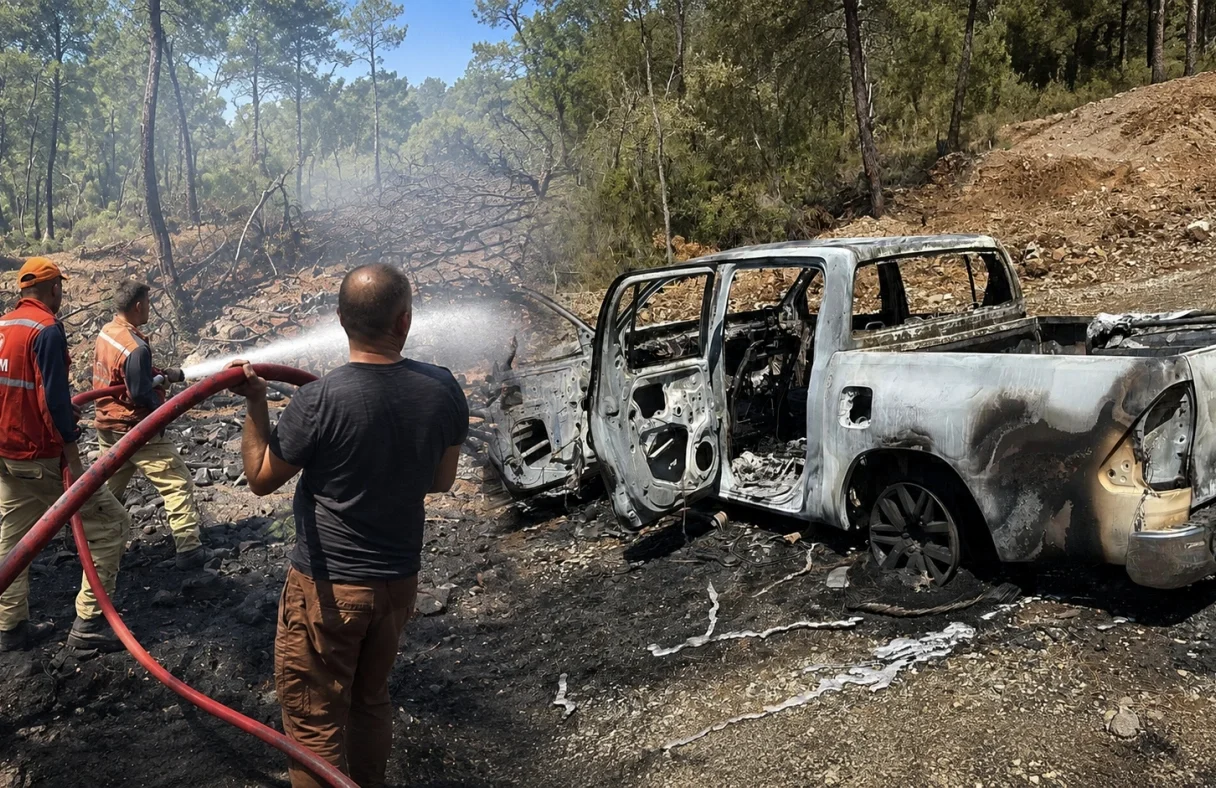 Muğla'da Kamyonet Yangını Ormana Sıçradı